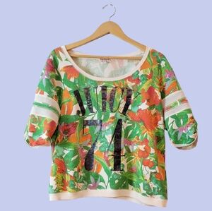 Juicy Couture Y2K Floral Blokette Mesh Sporty Short Sleeve Jersey Sweat Shirt XL